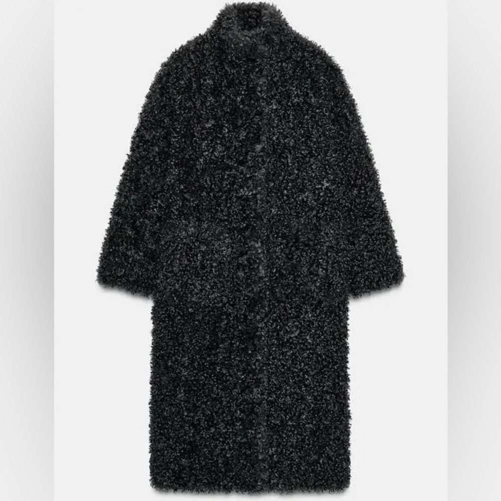 Zara Women Long Faux Shearling Coat Zw Collection Taupe Grey in Medium